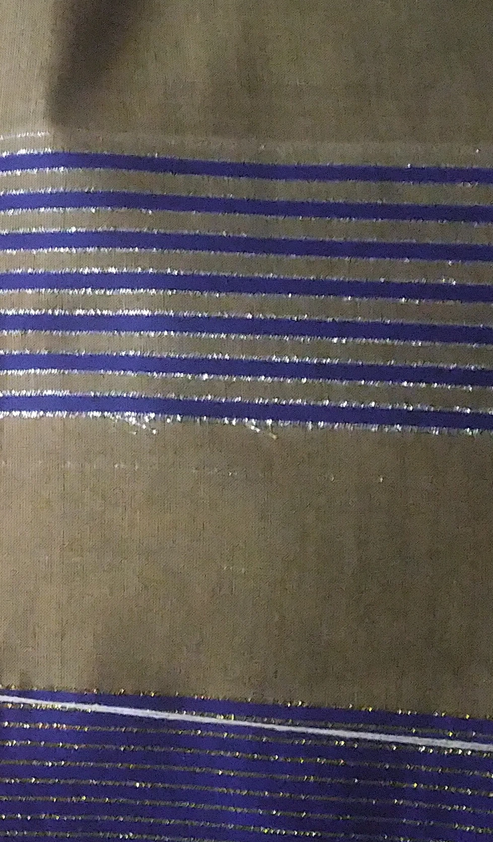 Handloom Cotton-Silk Striped Saree - YTK - Olive Brown & Royal Blue Mix